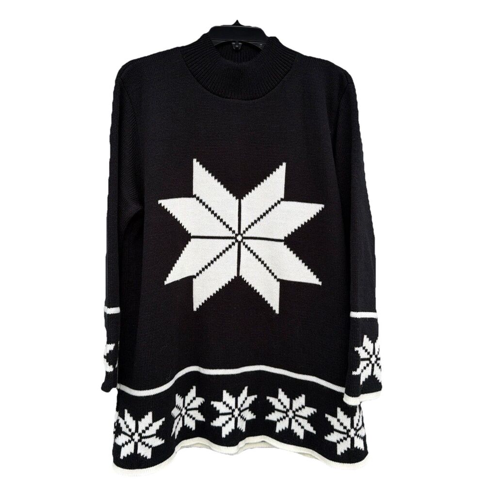 Vtg FORENZA Sweater Women's [S] Black White Snowflake Nordic Geometric Pullover